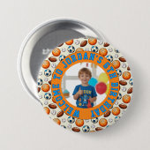 Custom Sports Theme Birthday Photo Button (Vorne & Hinten)