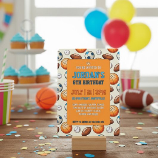 Custom Sports Theme Kids Birthday Invitation Einladung