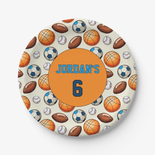 Custom Sports Theme Kids Birthday Paper Plates Pappteller (Vorderseite)