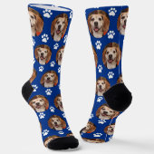 Custom Sporty Blue Pet Foto Paw Prints Cat Dog Socken (Gewinkelt)