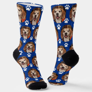 Custom Sporty Blue Pet Foto Paw Prints Cat Dog Socken