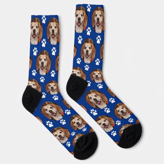 Custom Sporty Blue Pet Foto Paw Prints Cat Dog Socken (Rechts)