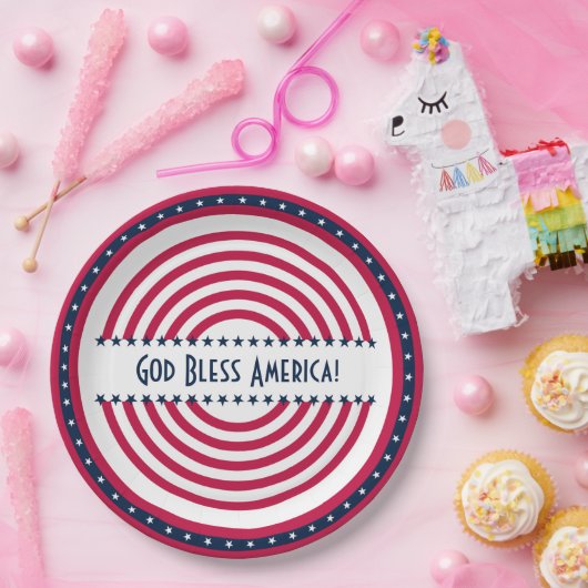 Custom Sprichwort God Bless America Stars n Strips Pappteller (Party)
