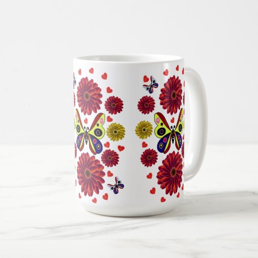 Custom Spring Butterfly Floral Gift  Kaffeetasse (VorderseiteRechts)