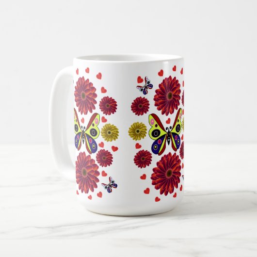 Custom Spring Butterfly Floral Gift  Kaffeetasse (Vorderseite Links)