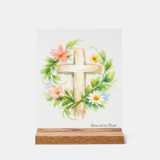 Custom Spring Cross Acrylic "Renewed in Christ" Acrylschild (Vorderseite)