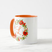 Custom Spring Poppies Daisies Monogram Wreath Art Tasse (Vorderseite Links)