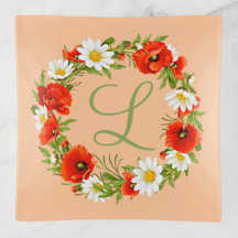 Custom Spring Poppies Daisies Monogram Wreath