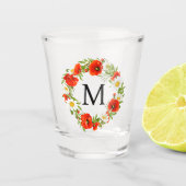 Custom Spring Poppies Daisies Monogram Wreath Schnapsglas (Vorderseite)