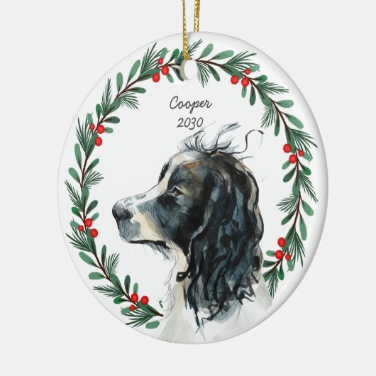 Custom Springer Spaniel Dog Foto Weihnachtsfeier Keramik Ornament (Links)
