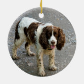 Custom Springer Spaniel Dog Foto Weihnachtsfeier Keramik Ornament (Hinten)