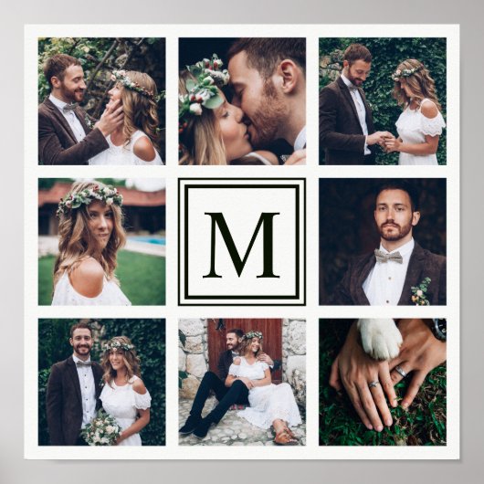 Custom Square Collage 8 Wedding Foto Monogram Poster (Vorne)