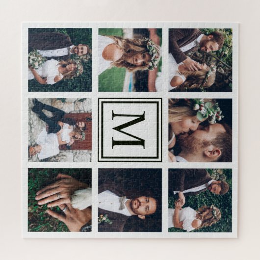 Custom Square Collage 8 Wedding Foto Monogram Puzzle (Horizontal)