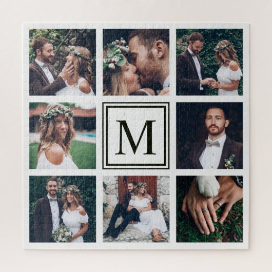 Custom Square Collage 8 Wedding Foto Monogram Puzzle (Vertikal)