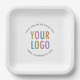 Custom Square Paper Plates Company Logo White Bulk Pappteller