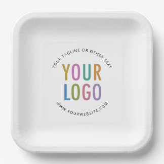 Custom Square Paper Plates Company Logo White Bulk Pappteller