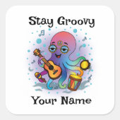 Custom Square Sticker | Retro Octopus Name & Text (Vorderseite)