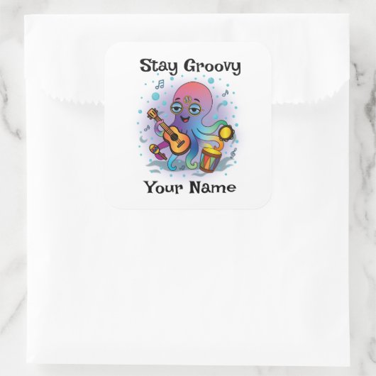 Custom Square Sticker | Retro Octopus Name & Text (Tasche)