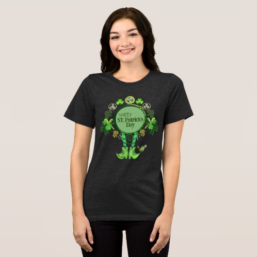 Custom St. Patrick's Day Bird Kleeblatt Black Tri-Blend Shirt (Vorderseite voll)