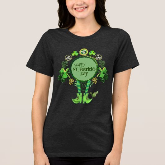 Custom St. Patrick's Day Bird Kleeblatt Black Tri-Blend Shirt (Vorderseite)
