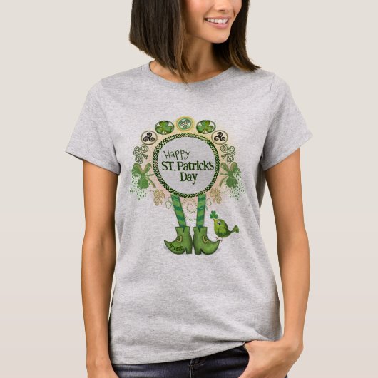 Custom St. Patrick's Day Bird mit Kleeblatt T-Shirt (Vorderseite)