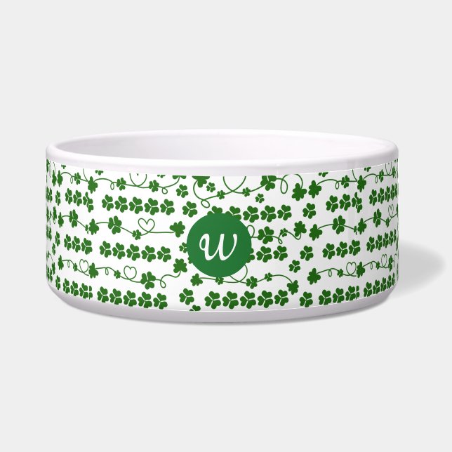Custom St Patrick's Day Kleeblatt Herz Weiß Grün Napf (Vorderseite)