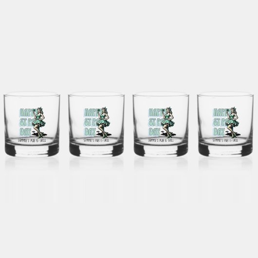 Custom St Patrick's Day Pinup Girl mit Kleeblatt Whiskyglas (Vorderseite)
