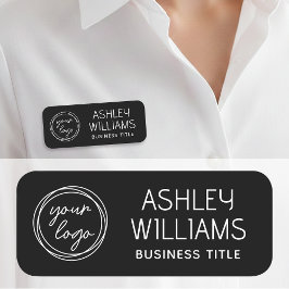 Custom Staff Name Badge with Logo Modern Black Namensschild