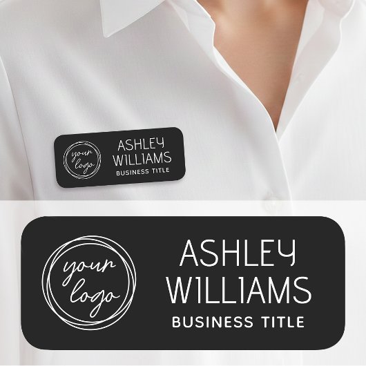 Custom Staff Name Badge with Logo Modern Black Namensschild