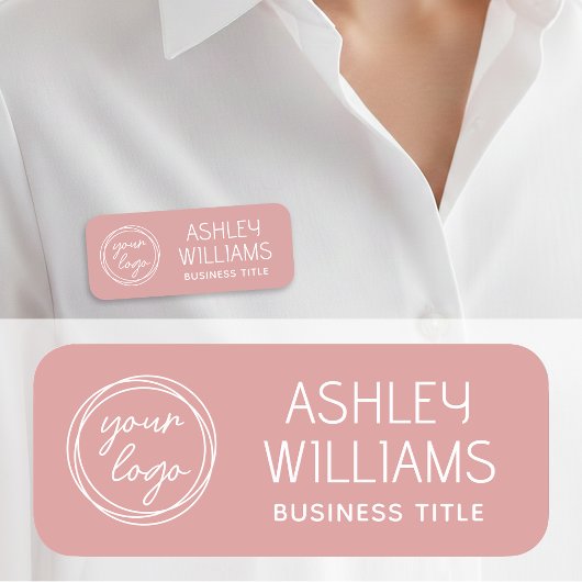 Custom Staff Name Badge with Logo Modern Pink Namensschild
