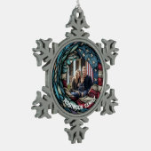 Custom Stained Glass Design USA Flag Patriotic Schneeflocken Zinn-Ornament (Links)