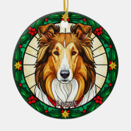 Custom Stained glass effect DOG'S name Christmas  Keramik Ornament