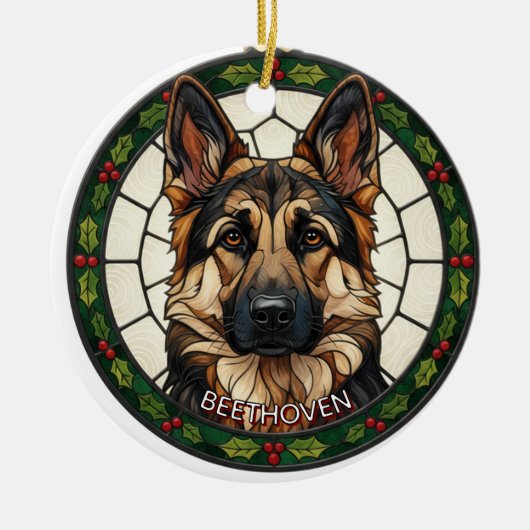 Custom Stained glass effect DOG'S name Christmas  Keramik Ornament (Vorne)