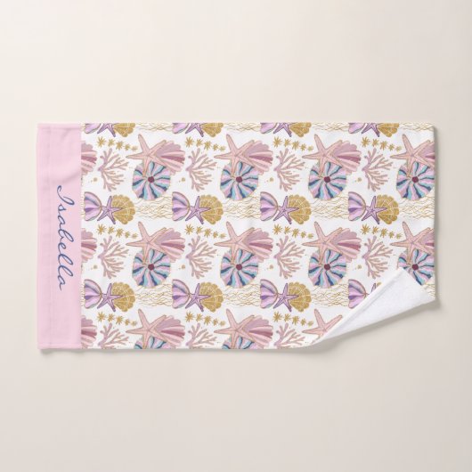 Custom Starfish Seashell Blue Lila Pink Nautic Badhandtuch Set (Handtuch)
