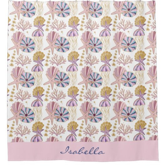 Custom Starfish Seashell Blue Lila Pink Nautic Duschvorhang (Vorderseite)
