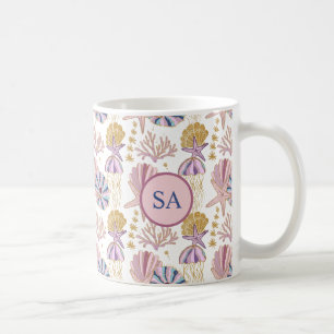 Custom Starfish Seashell Blue Lila Pink Nautic Kaffeetasse
