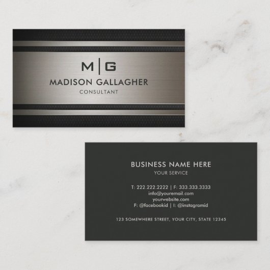 Custom Steel Grau Silver Black Beruflich Visitenkarte (Vorne/Hinten)