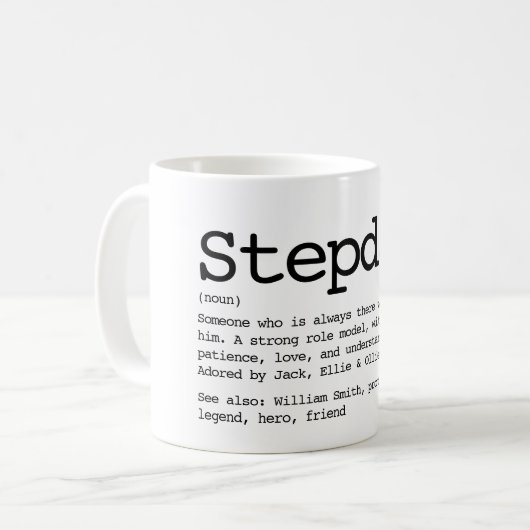 Custom Stepdad Definition Schwarz und Weiß Kaffeetasse (Vorderseite Links)