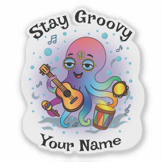 Custom Sticker | Retro Octopus | Name & Text (Vorderseite)