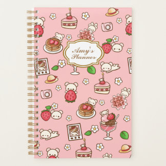 Custom Strawberry Bear and Desserts Pink Kawaii Planer