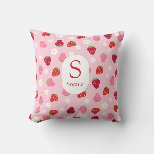 Custom Strawberry & Daisy Baby Pillow Kissen (Vorderseite)