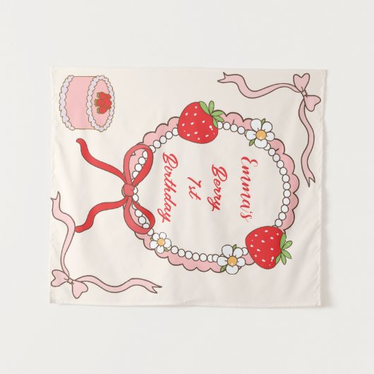 Custom Strawberry First Birthday für Mädchen Wandteppich (Vorderseite (Horizontal))