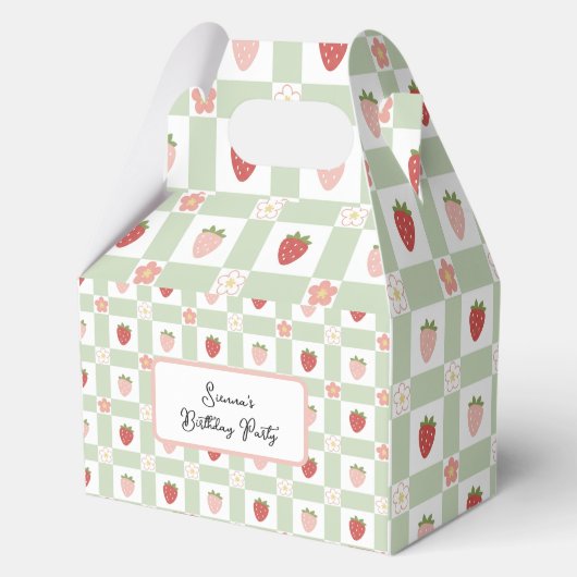 Custom Strawberry Gingham Birthday Geschenkschachtel (Vorderseite)