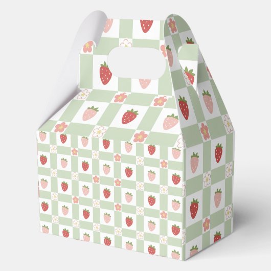 Custom Strawberry Gingham Birthday Geschenkschachtel (Rückseite)