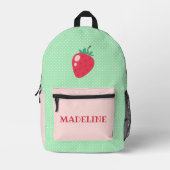 Custom Strawberry Green Polka Dot Girls Bedruckter Rucksack (Vorderseite)