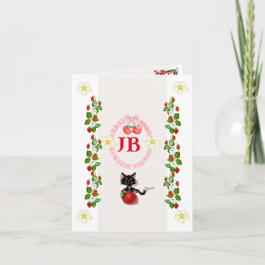 Custom Strawberry Mit Monogramm Baby Einladung (Vorderseite)