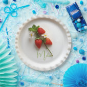 Custom Strawberry Sprig Flower Foliage Name Pappteller (Party)