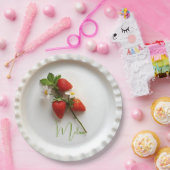 Custom Strawberry Sprig Flower Foliage Name Pappteller (Party)