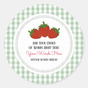 Custom Strawberry und Gingham Runder Aufkleber