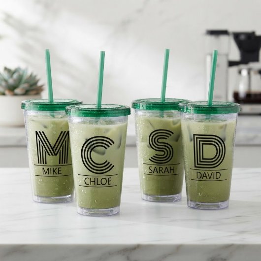 Custom Striped Monogram Initial & Name Acryltrinkbecher